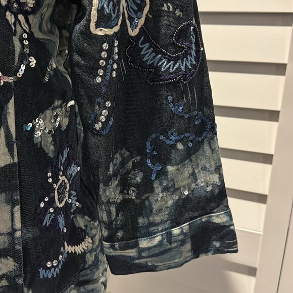 Chico’s Denim Jacket beautiful embroidered and embellished with sequins/ beads. - Picture 4 of 7
